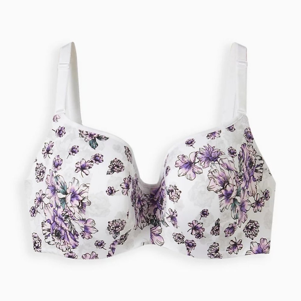Torrid Bra Full Coverage 42DDD White Purple Balconette Underwire Back Smoothing - Picture 4 of 4